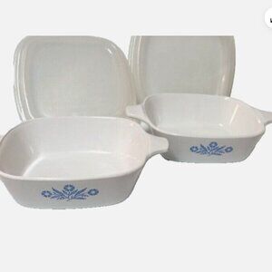 Corning Ware Blue Cornflower 5” x 2” Casserole Dishes Lot of 2 w/ Glass Lids USA